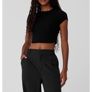 Ribbed Sea Coast Cropped Short Sleeve Tee